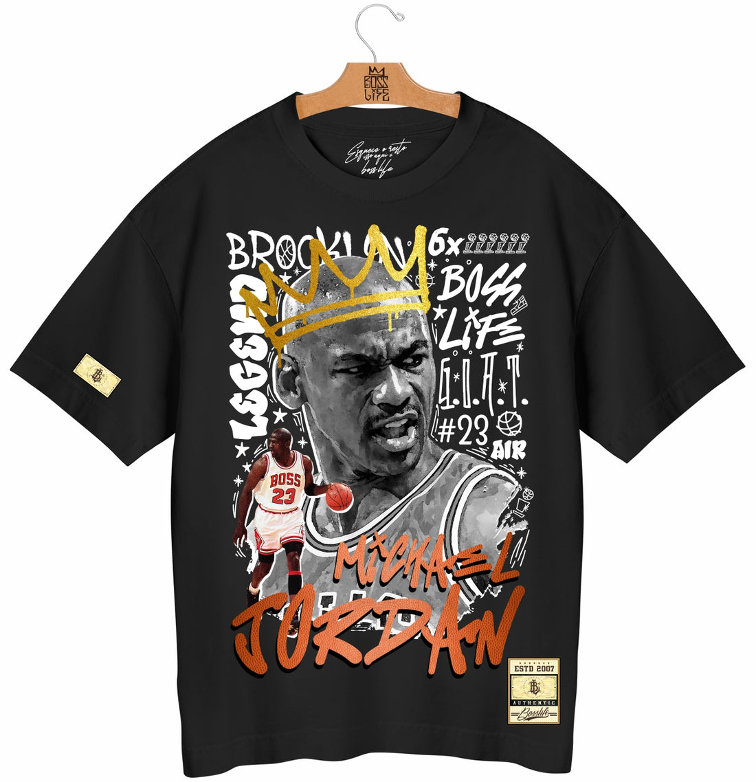 Camiseta Oversized Michael Jordan GOAT Boss Life Basket - Preto Frente