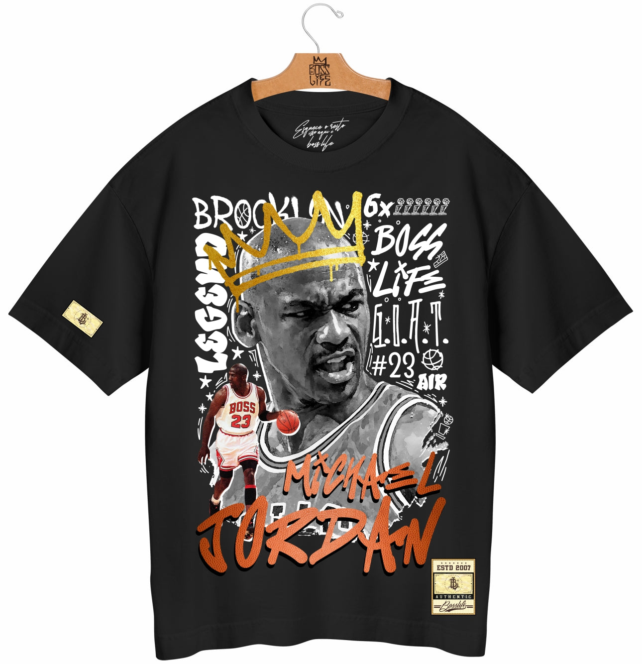 Camiseta Oversized Michael Jordan GOAT Boss Life Basket - Preto Frente
