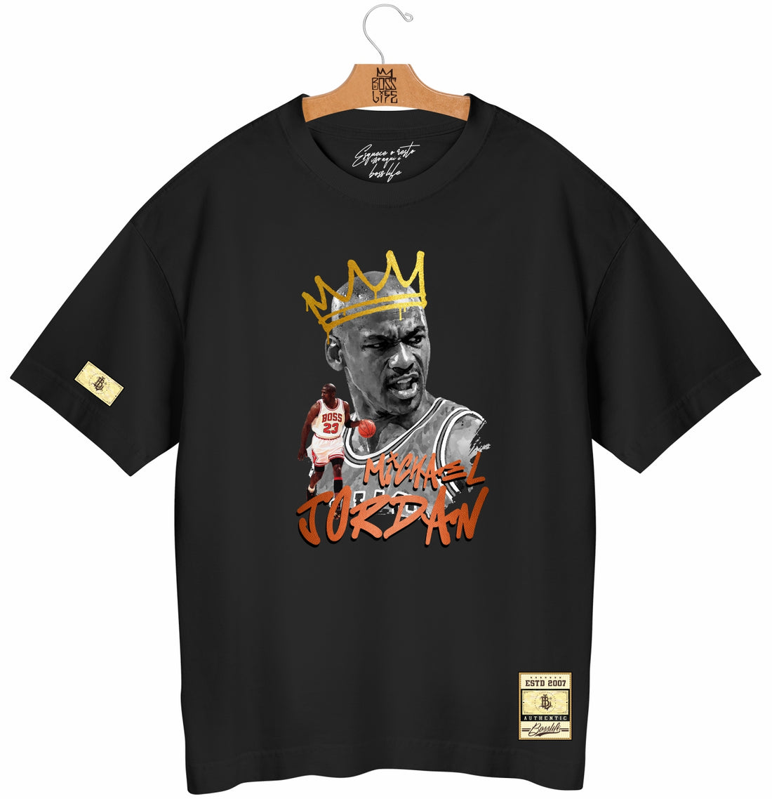 Camiseta Oversized Michael Jordan Coroa Boss Life Basket - Preto Frente