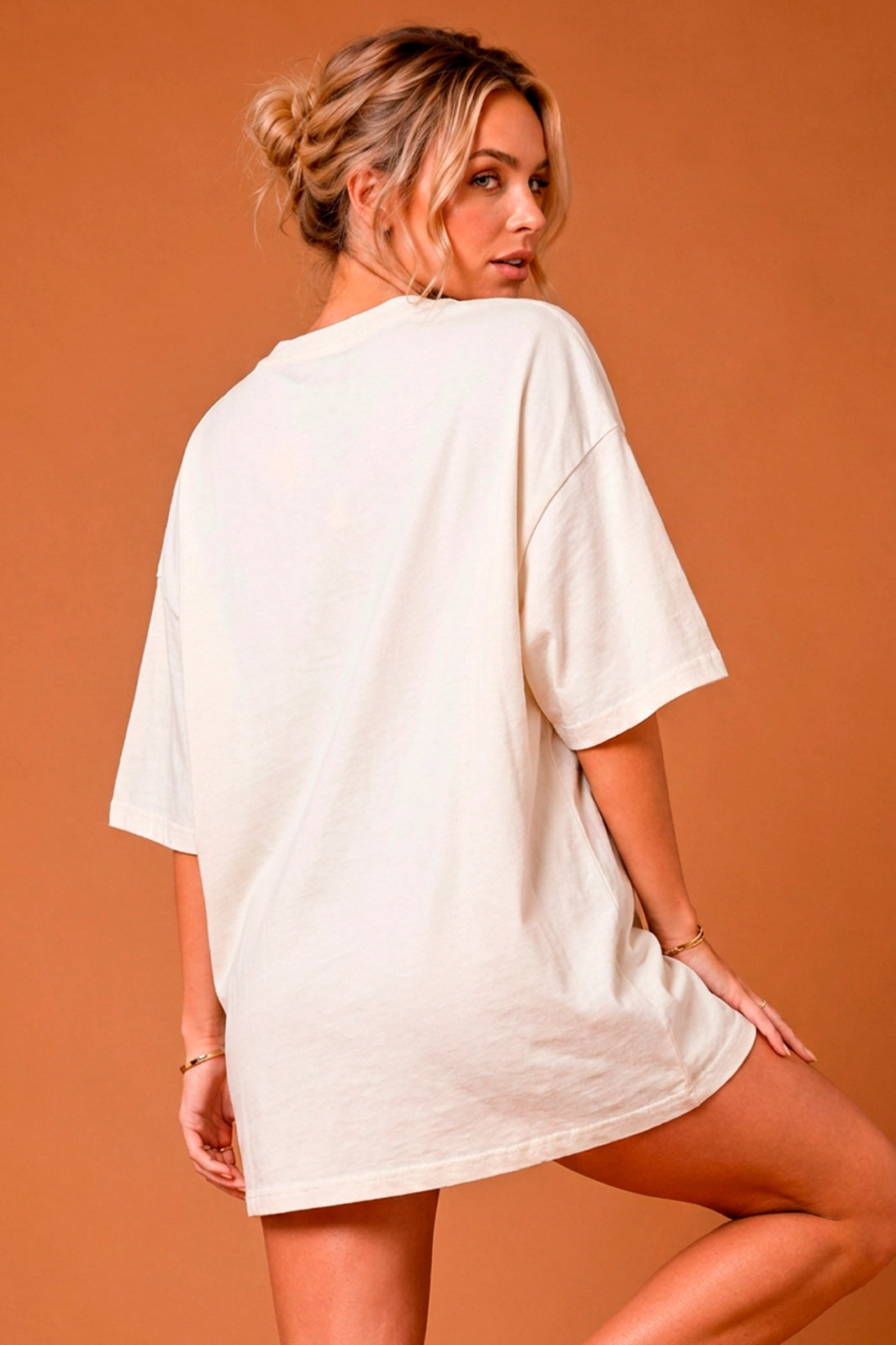 Camiseta oversized feminina Premium Boss Life off white - costas