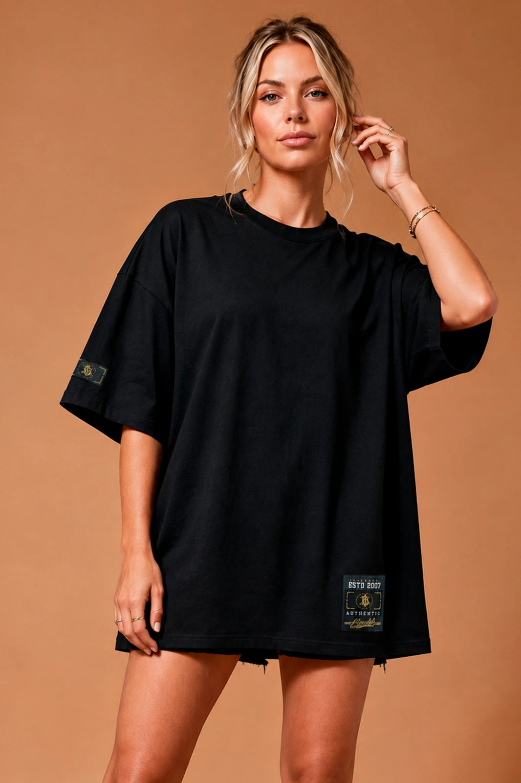 Camiseta oversized feminina Básica Boss Life preta - frente