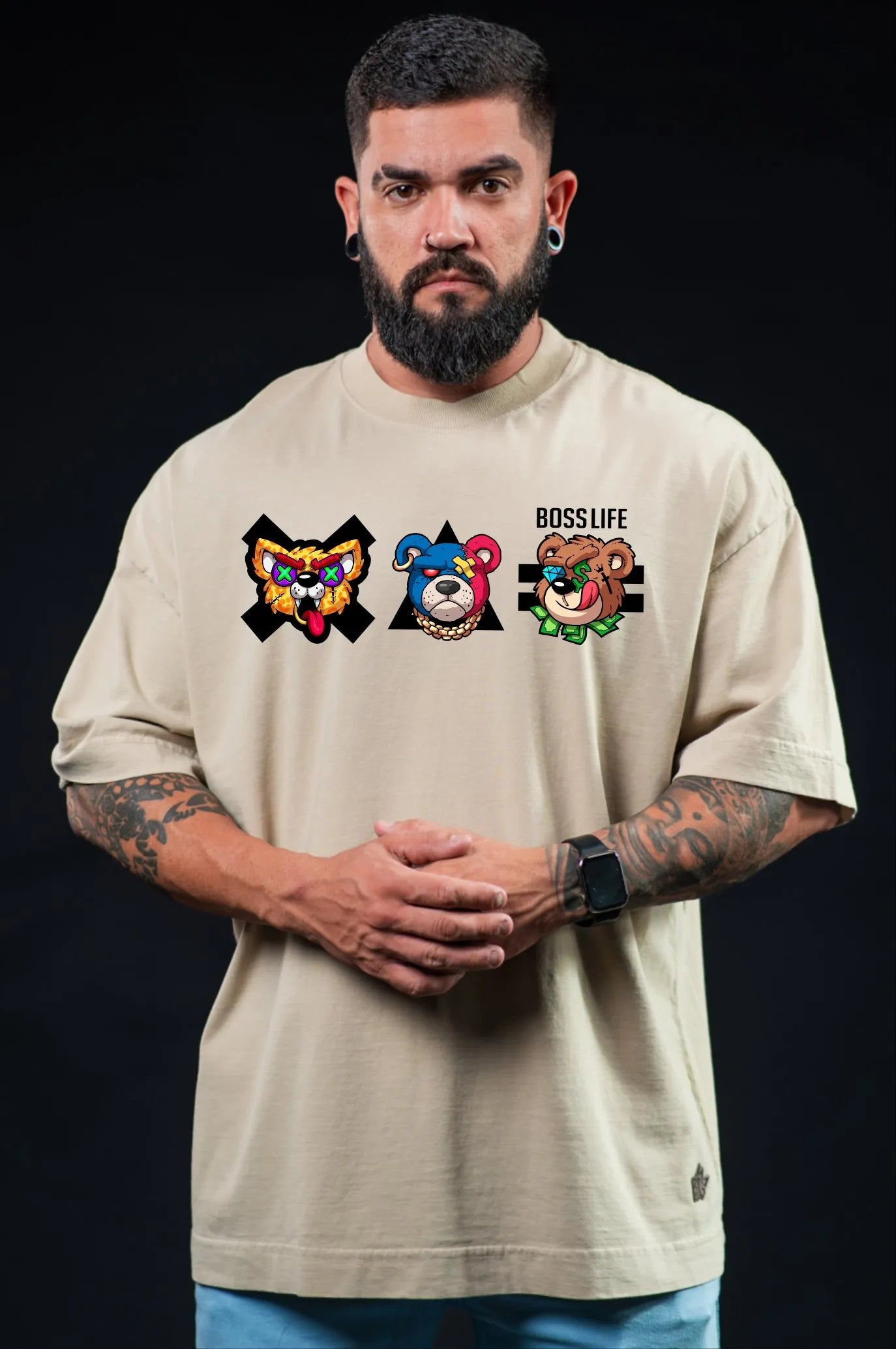 Camiseta Oversized Bl Bear Bad Three