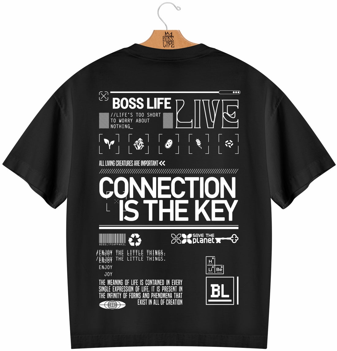 Camiseta Oversized Connection Is The Key Boss Life - Preto Frente