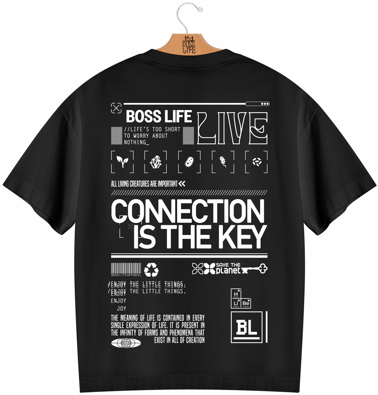 Camiseta Oversized Connection Is The Key Boss Life - Preto Costas