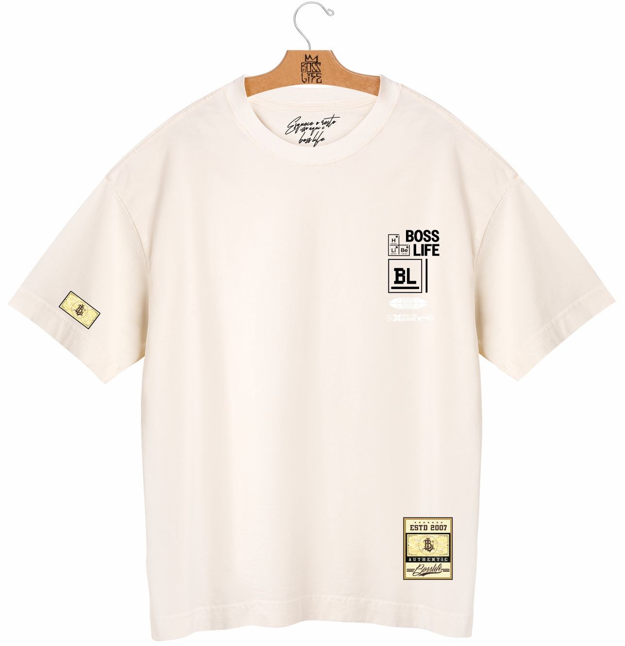 Camiseta Oversized Connection Is The Key Boss Life - Off White Frente