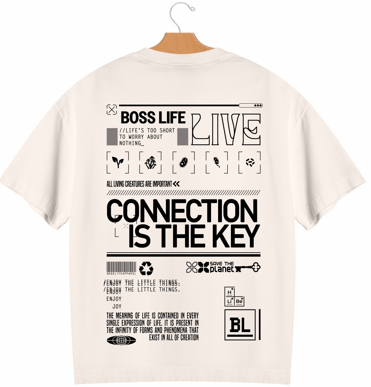 Camiseta Oversized Connection Is The Key Boss Life - Off White Costas