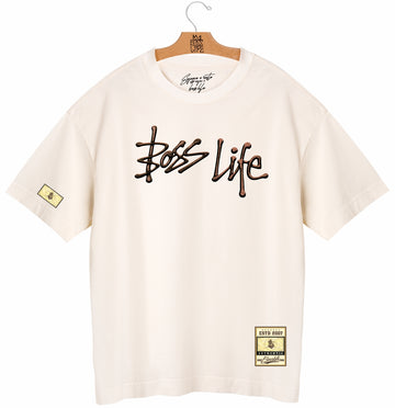 Camiseta Oversized Boss Life Signature - Off White