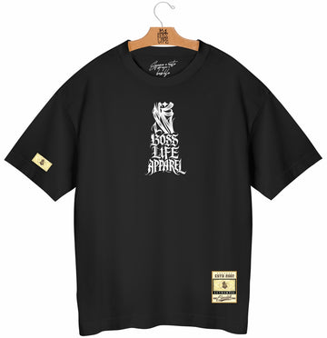 Camiseta Oversized Boss Life Gothic Flame - Preto