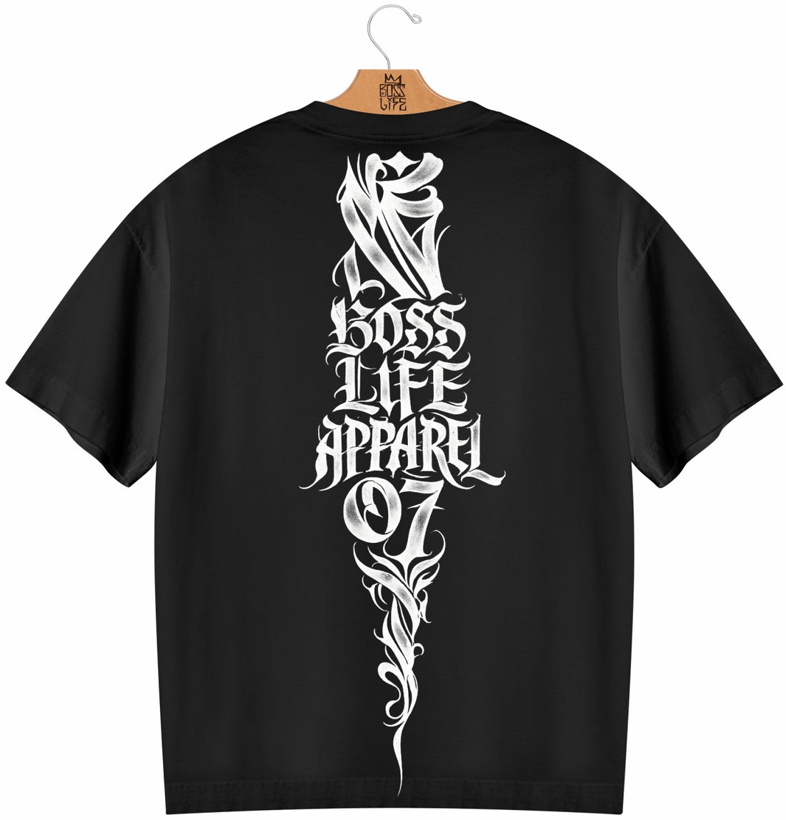 Camiseta Oversized Boss Life Gothic Flame - Preto