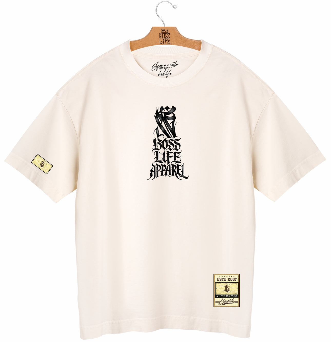 Camiseta Oversized Boss Life Gothic Flame - Off White