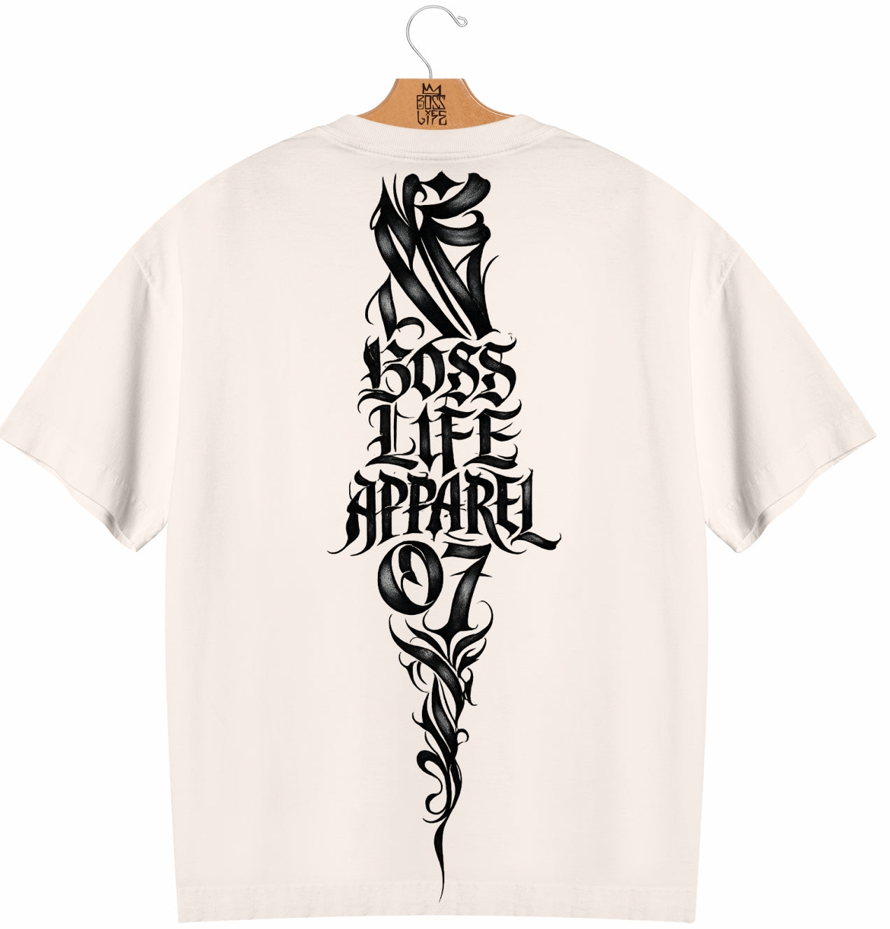 Camiseta Oversized Boss Life Gothic Flame - Off White Costas