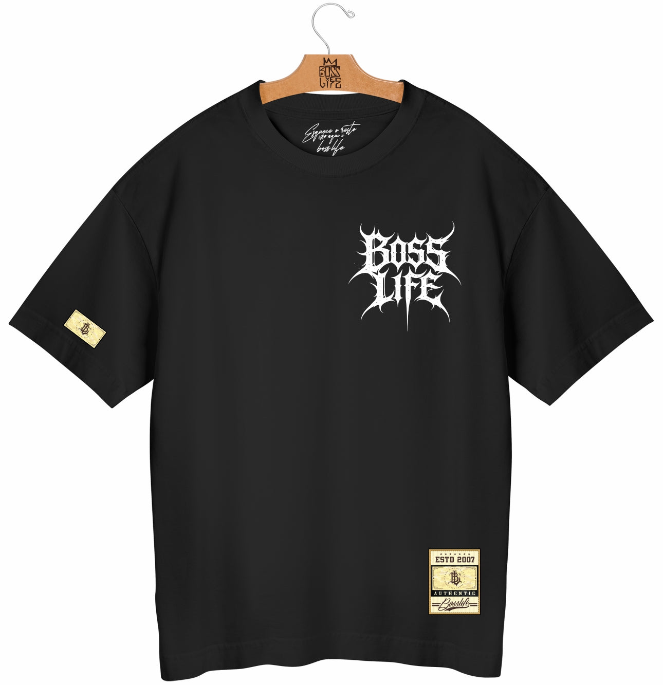 Camiseta Oversized Boss Life Death Metal - Preto