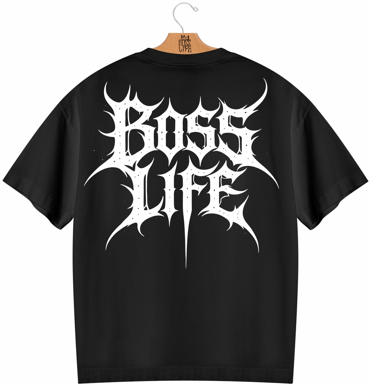 Camiseta Oversized Boss Life Death Metal - Preto Costas