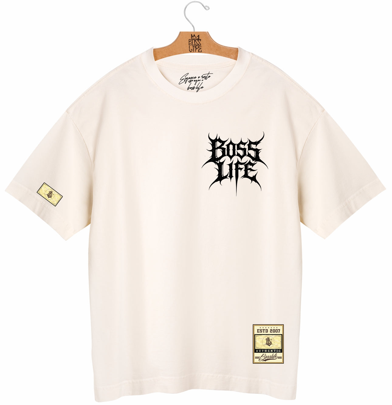 Camiseta Oversized Boss Life Death Metal - Off White