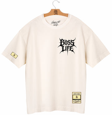 Camiseta Oversized Boss Life Death Metal - Off White