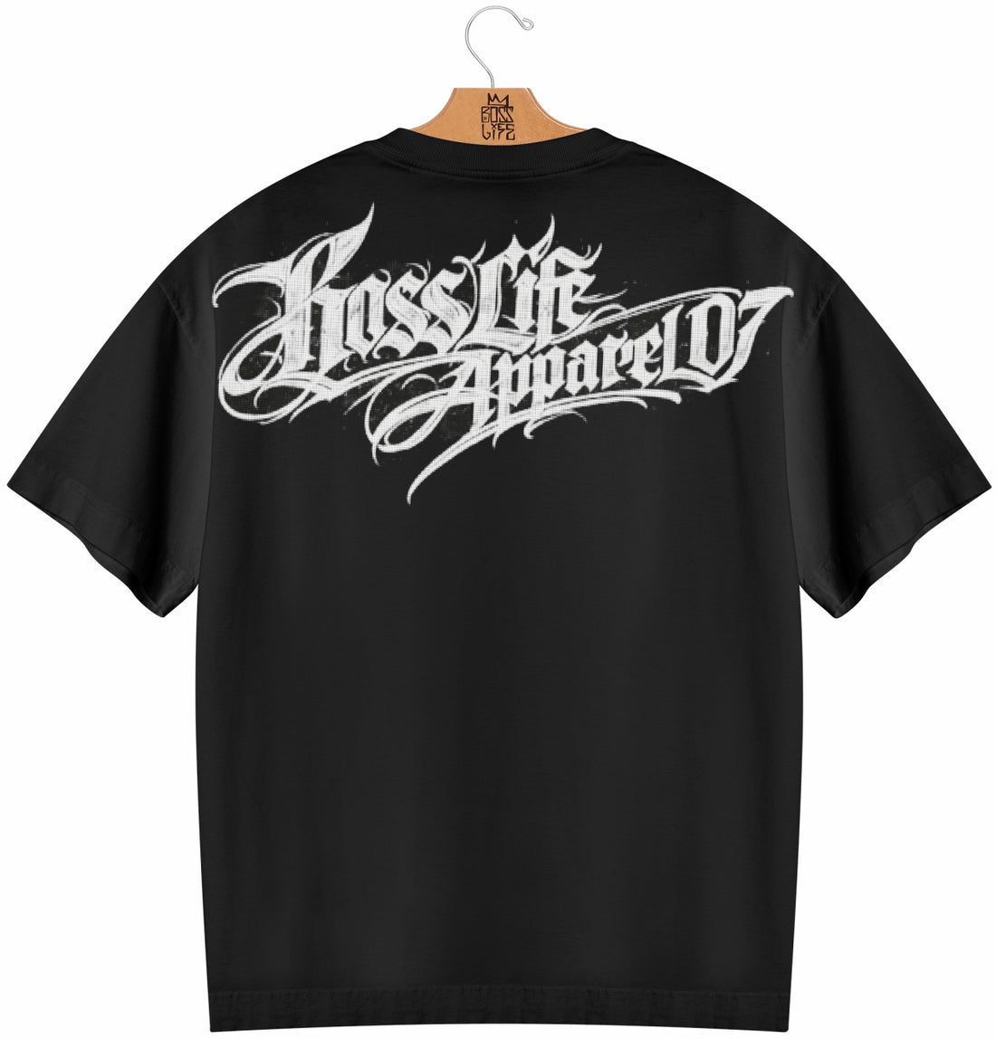 Camiseta Oversized Boss Life Apparel 07 Script Frente e Costas - Preto Frente
