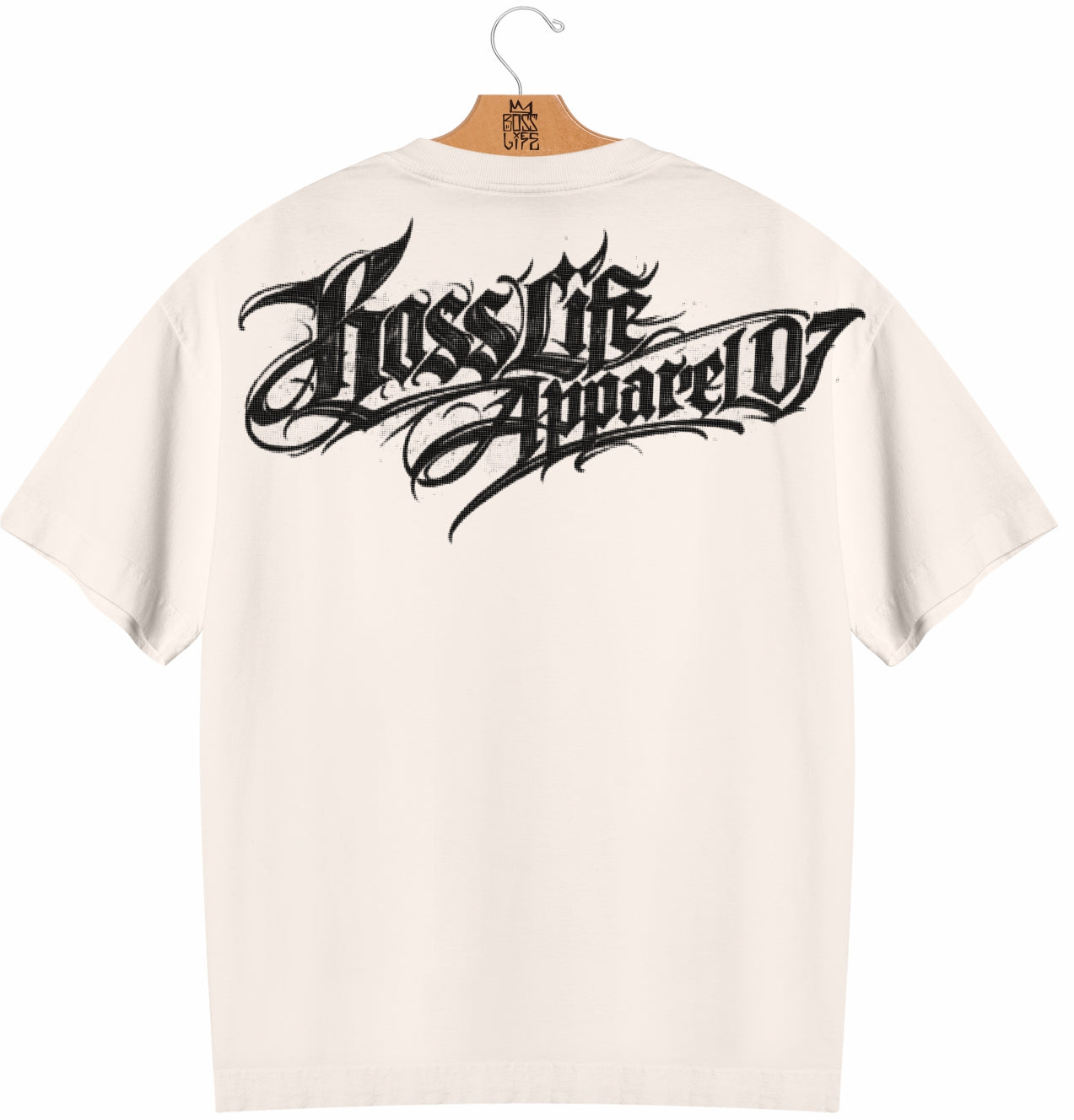 Camiseta Oversized Boss Life Apparel 07 Script Frente e Costas - Off White Costas