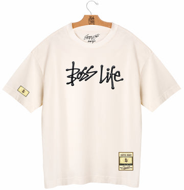 Camiseta Oversized Boss Life Drip - Off White