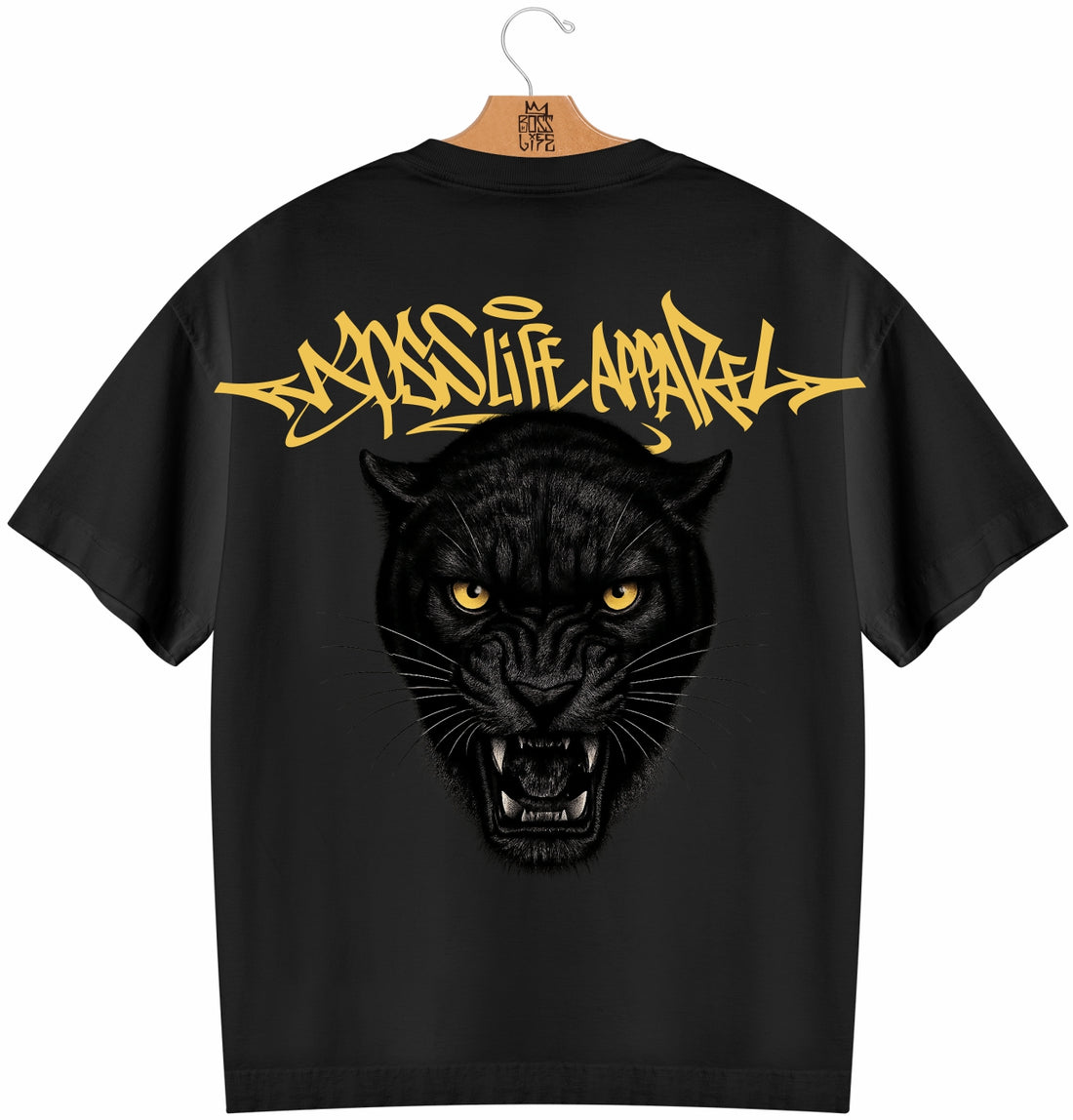 Camiseta Oversized Boss Life Black Panther Frente e Costas - Preto Frente