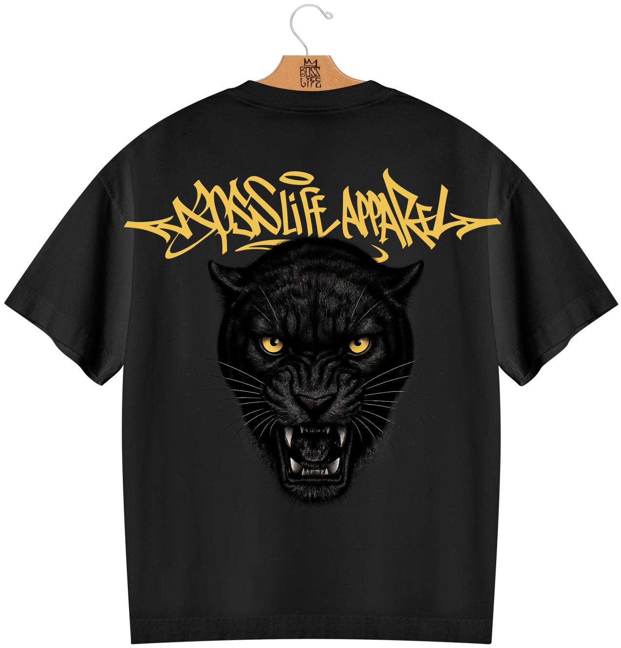 Camiseta Oversized Boss Life Black Panther Frente e Costas - Preto Costas
