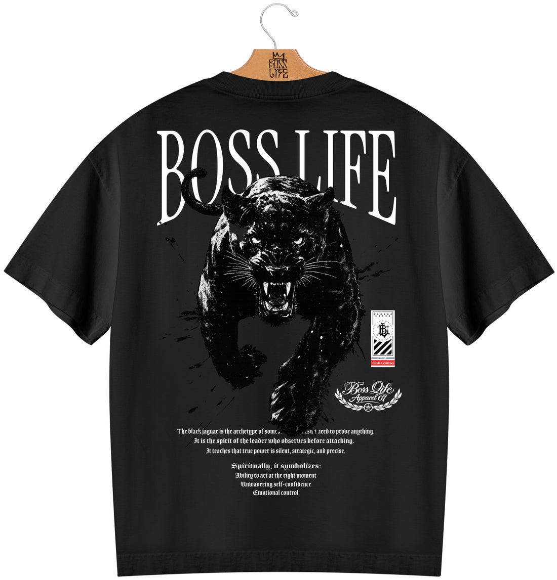 Camiseta Oversized Boss Life Black Jaguar Frente e Costas - Preto Costas