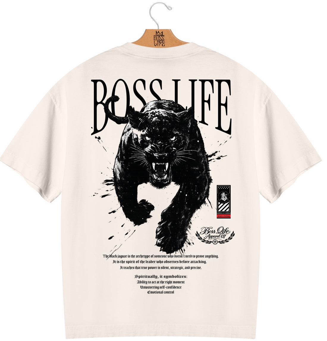 Camiseta Oversized Boss Life Black Jaguar Frente e Costas - Off White Frente