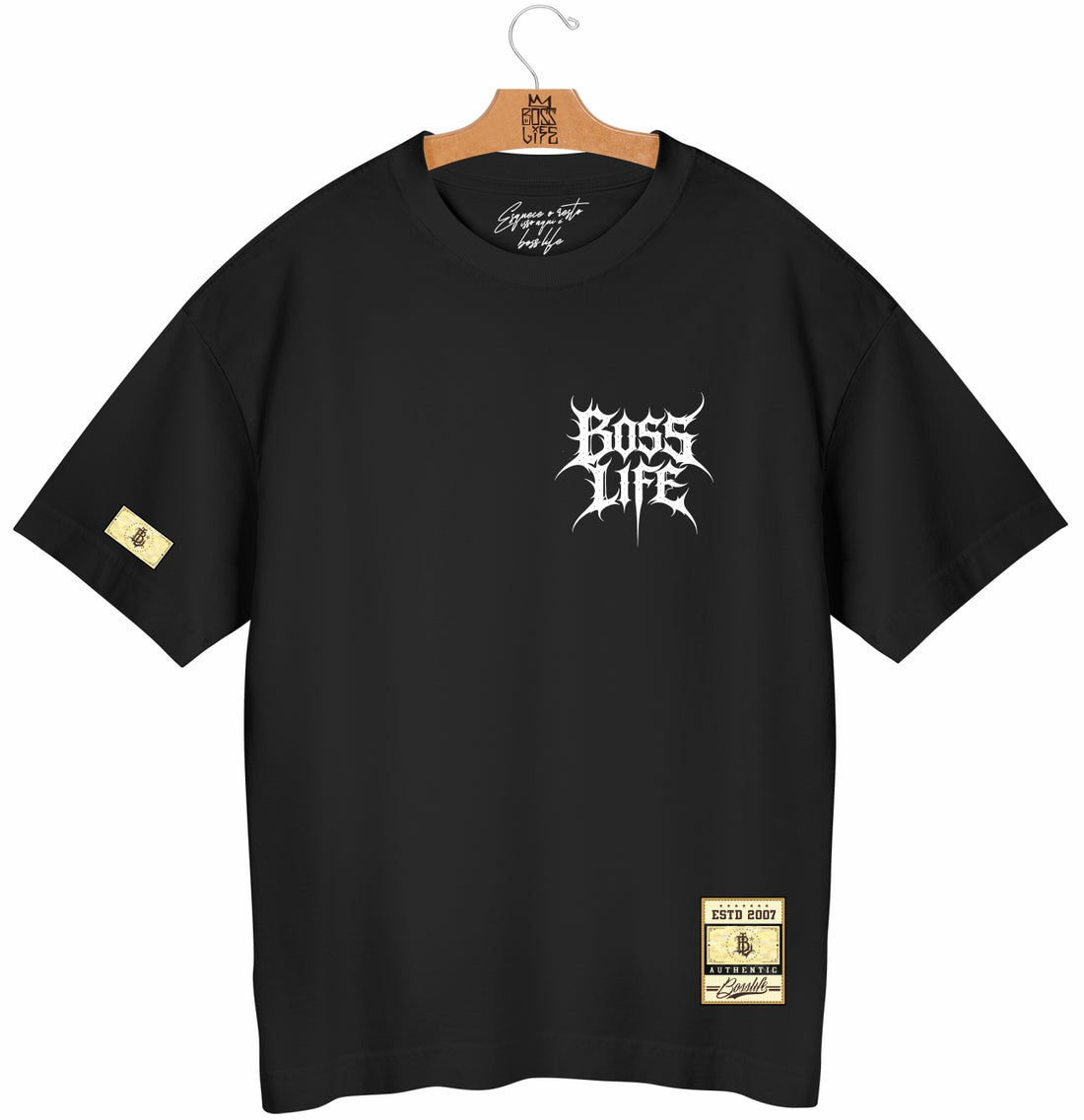 Camiseta Oversized Boss Life Loyalty Frente e Costas - Preto Frente