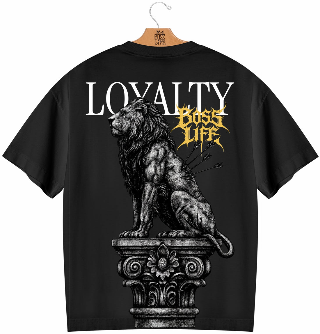 Camiseta Oversized Boss Life Loyalty Frente e Costas - Preto Frente