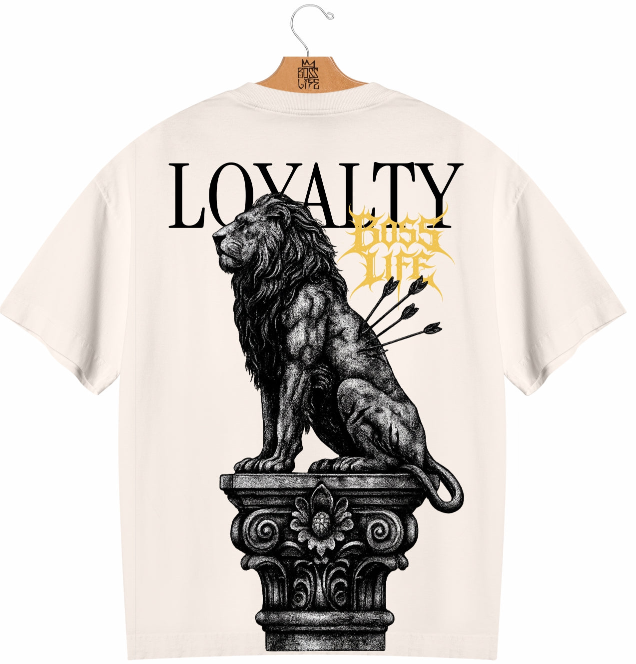 Camiseta Oversized Boss Life Loyalty Frente e Costas - Off White Costas