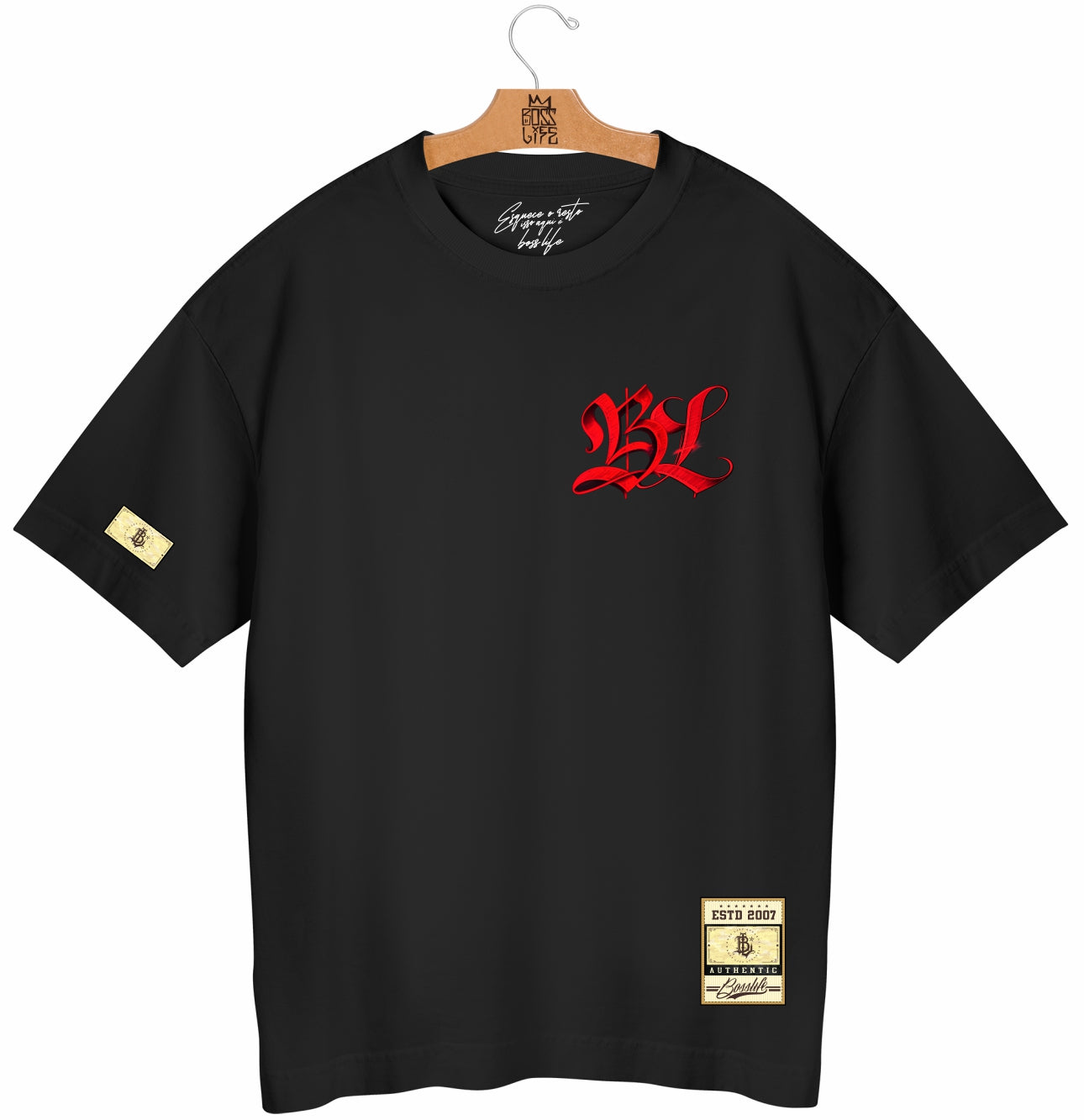 Camiseta Oversized Boss Life Freedom and Independence Frente e Costas - Preto Frente