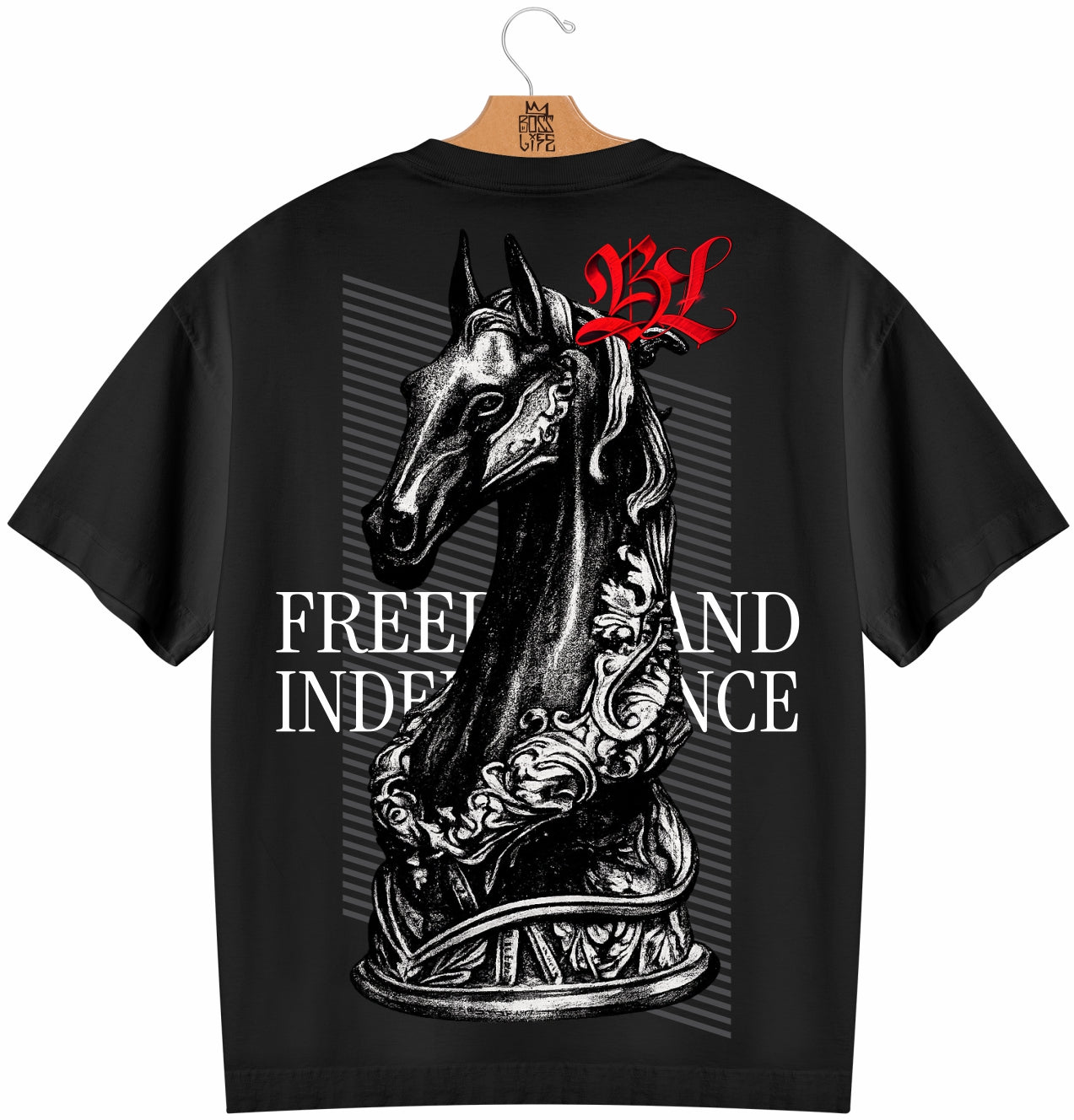 Camiseta Oversized Boss Life Freedom and Independence Frente e Costas - Preto Costas