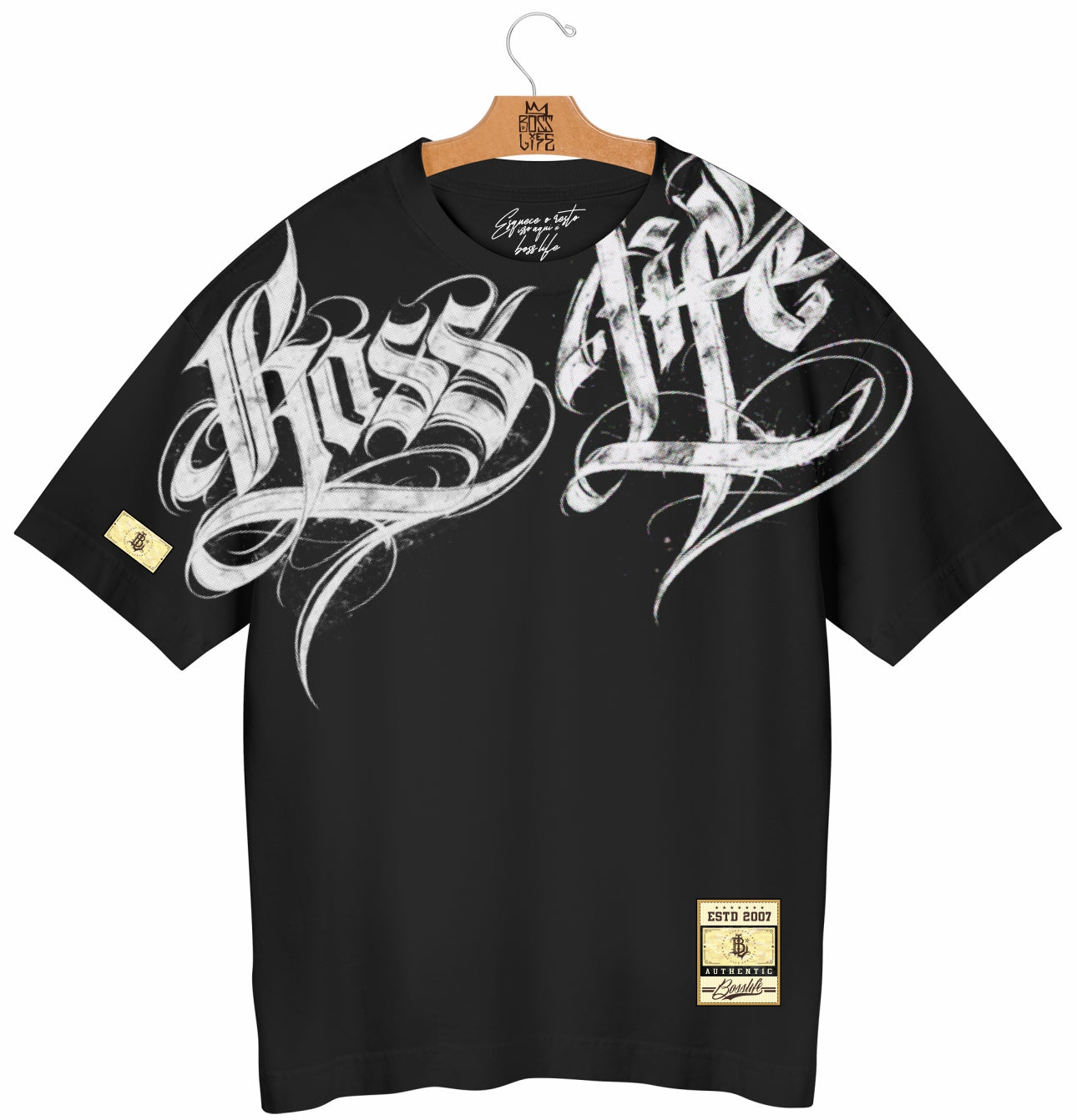 Camiseta Oversized Boss Life Caligrafia Oversize - Preto