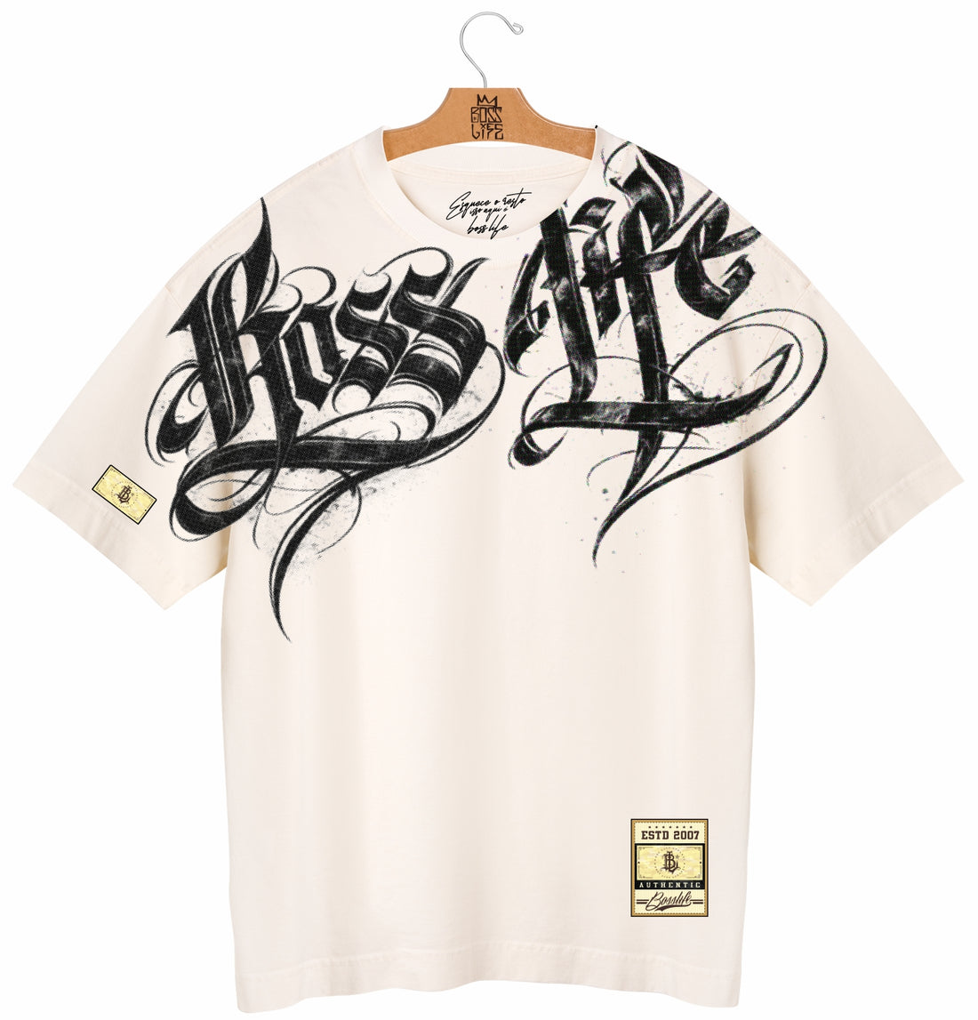 Camiseta Oversized Boss Life Caligrafia Oversize - Off White