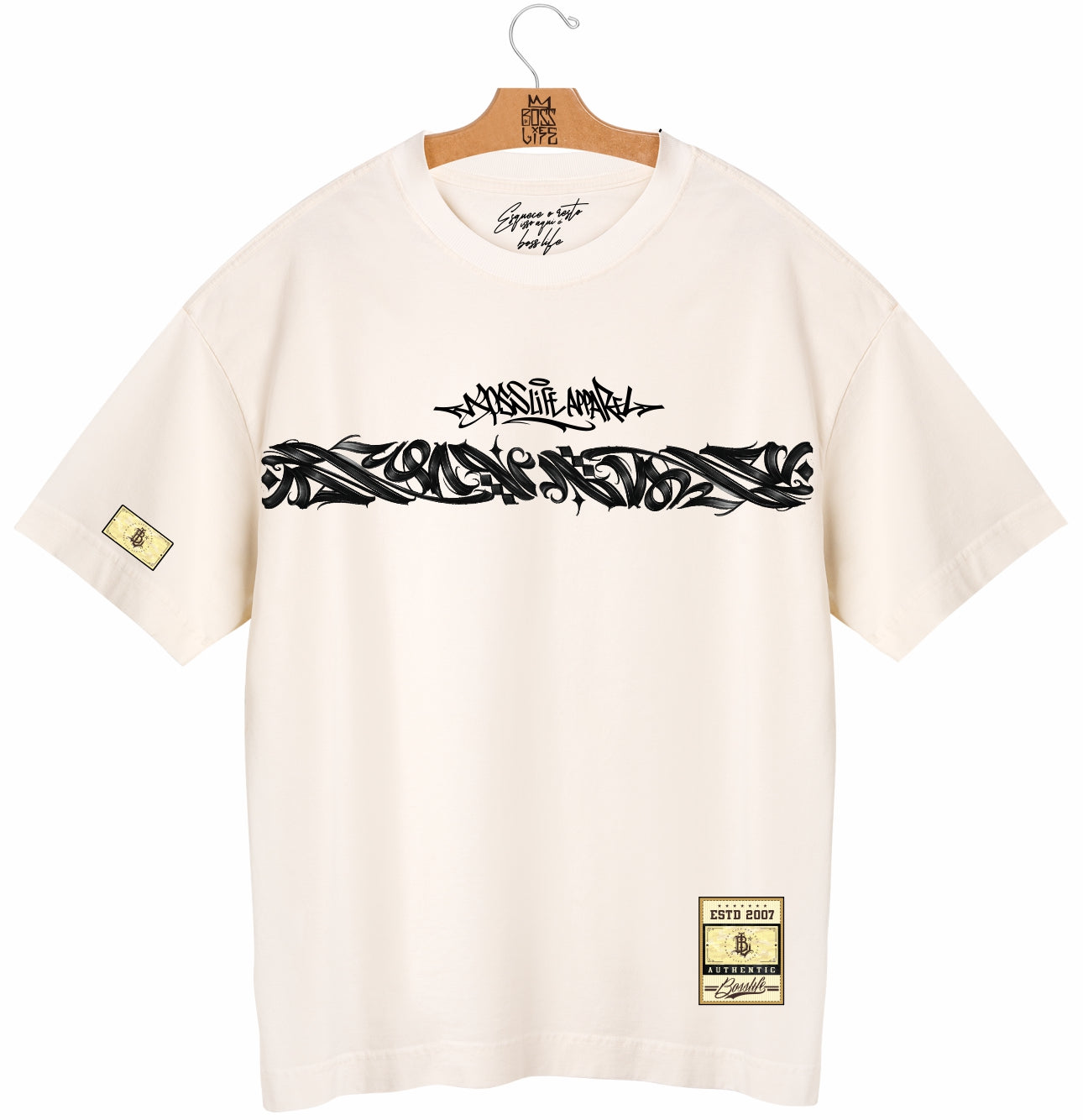 Camiseta Oversized Boss Life Wild Style - Off White