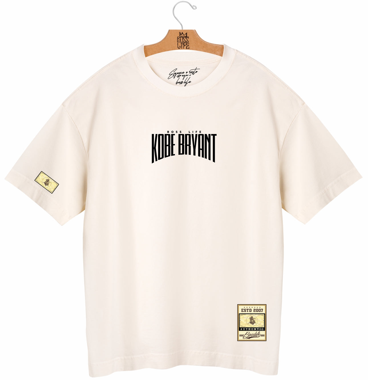 Camiseta Oversized Boss Life Kobe Bryant Frente e Costas - Off White Frente