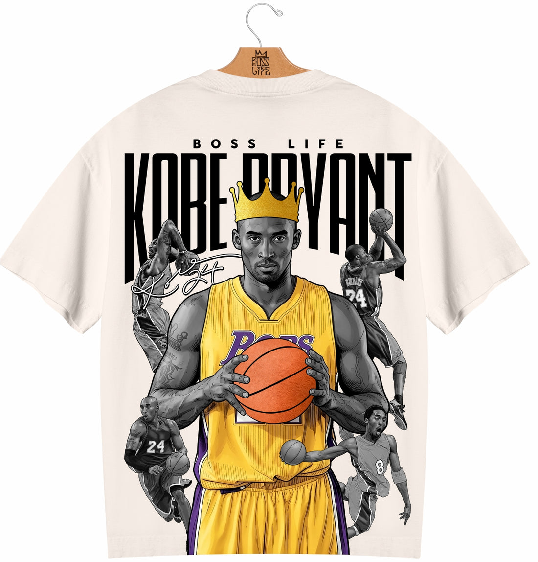 Camiseta Oversized Boss Life Kobe Bryant Frente e Costas - Off White Costas