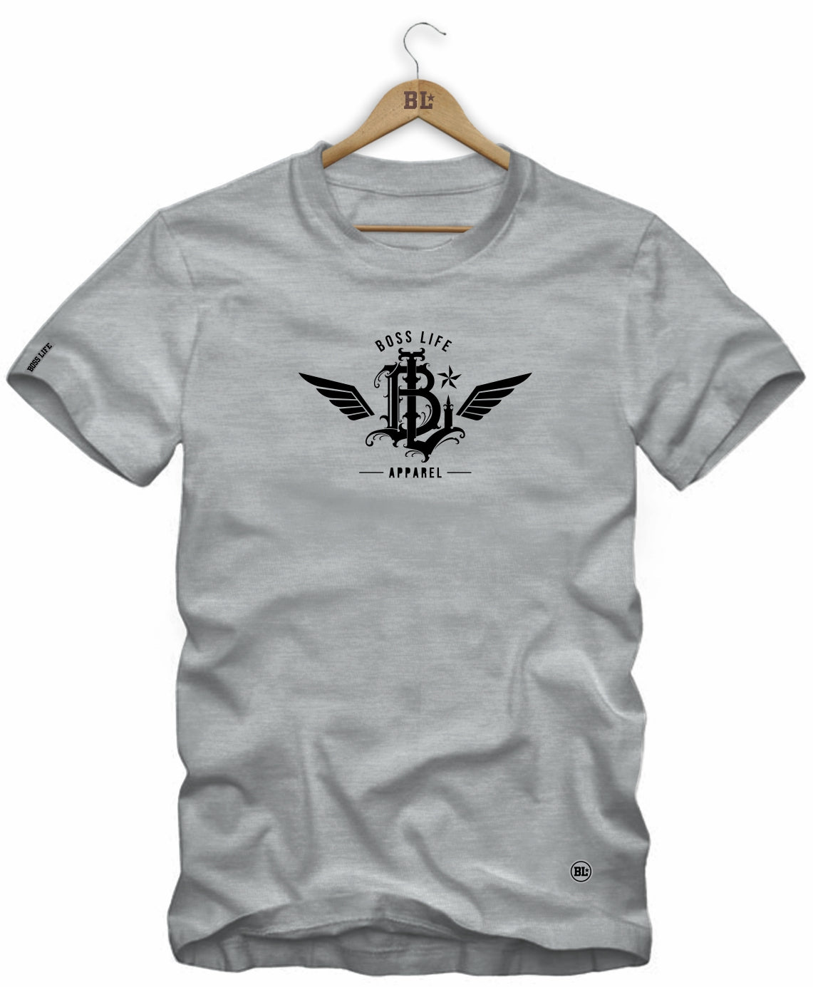 Camiseta BL Apparel Boss Life, cor Cinza Mescla, vista frontal