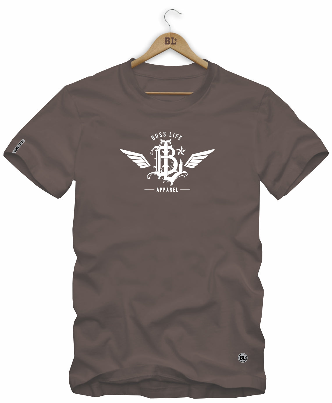 Camiseta BL Apparel Boss Life, cor Marrom, vista frontal