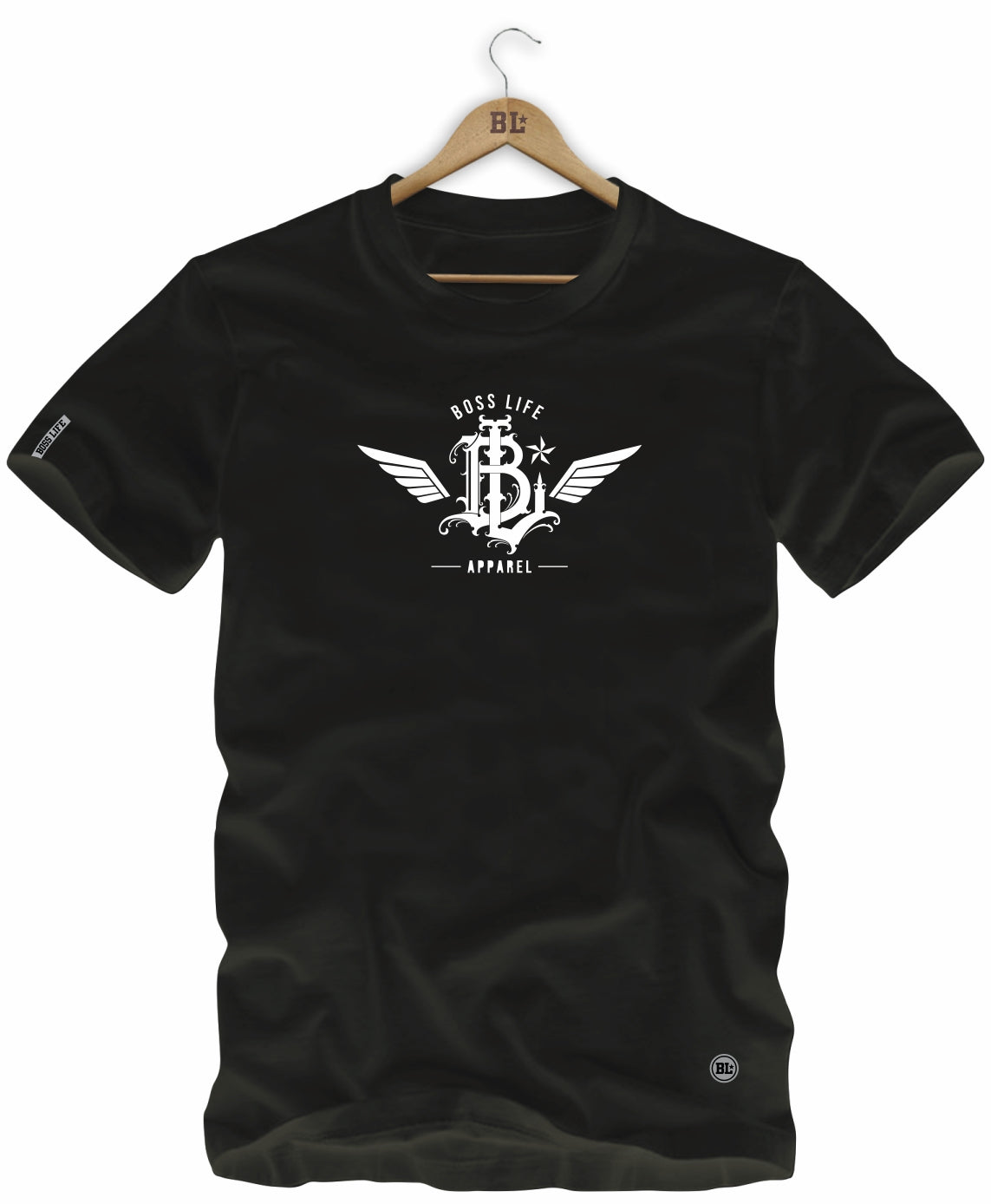 Camiseta BL Apparel Boss Life, cor Preto, vista frontal