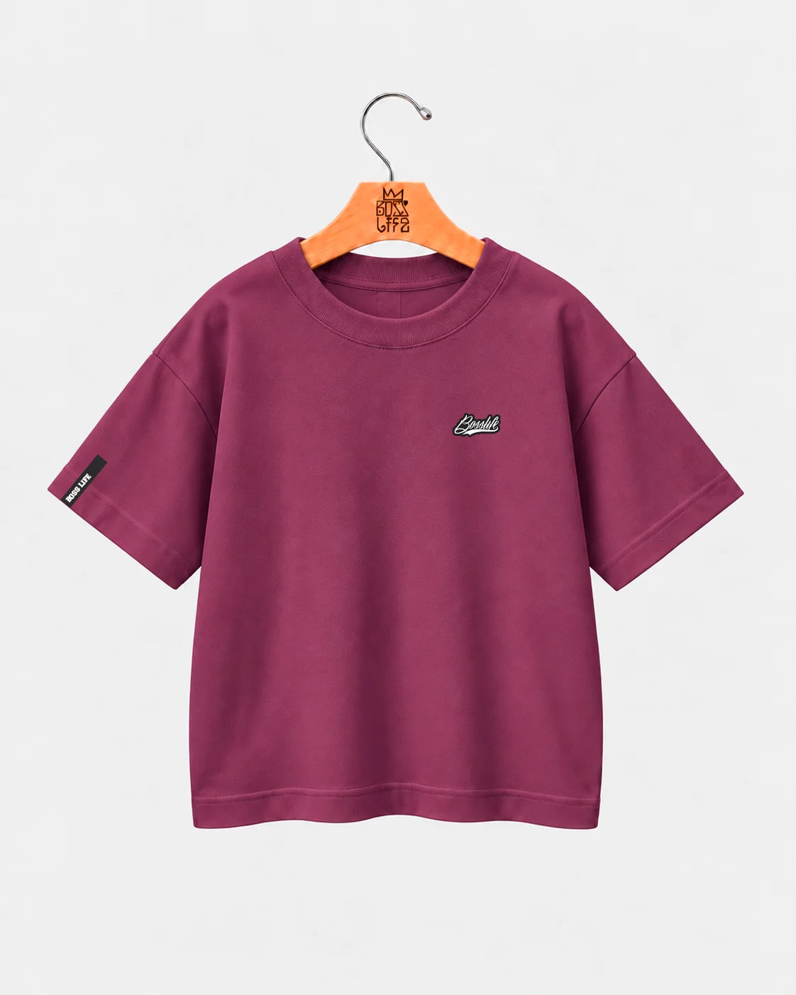 Camiseta Oversized Infantil Lisa Boss Life bordô - no cabide