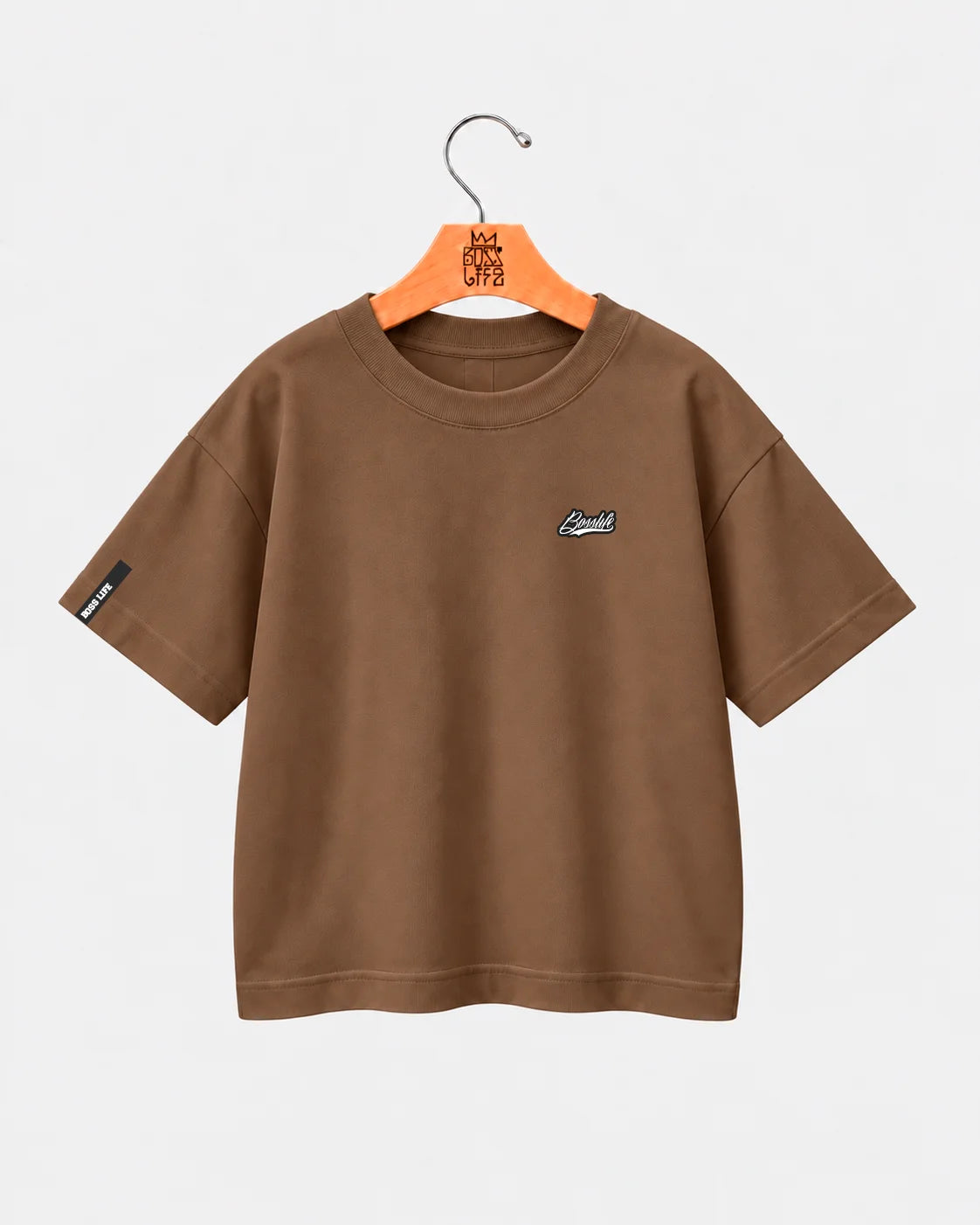 Camiseta Oversized Infantil Lisa Boss Life marrom - no cabide