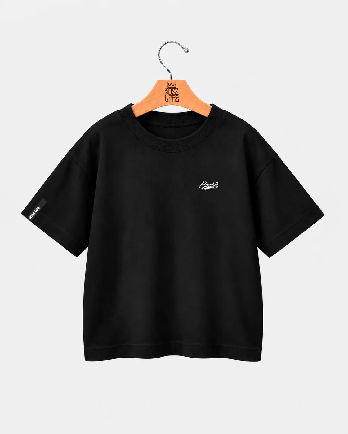 Camiseta Oversized Infantil Lisa Boss Life preta - no cabide