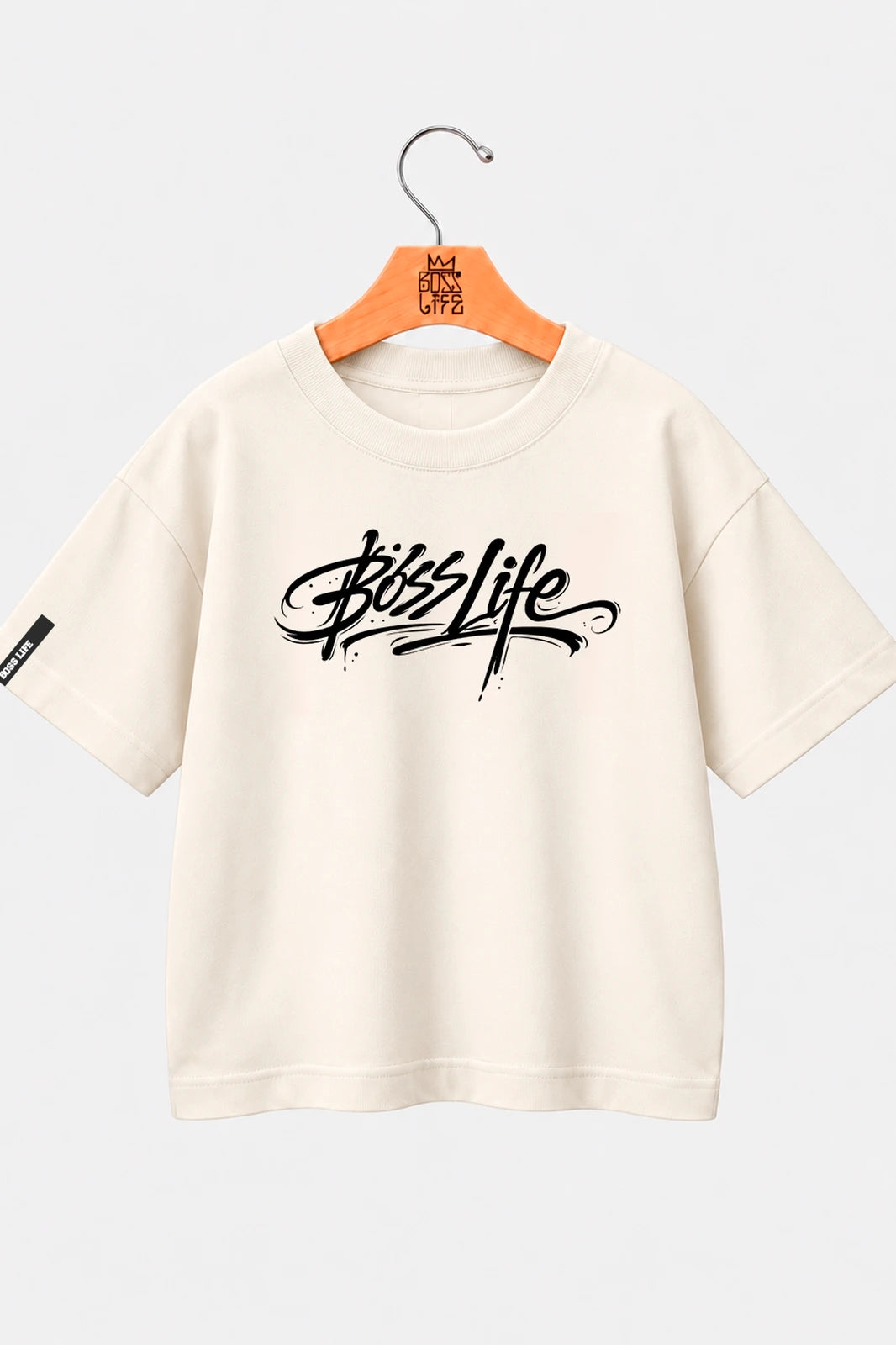 Camiseta Oversized Infantil Signature Boss Life off white - no cabide