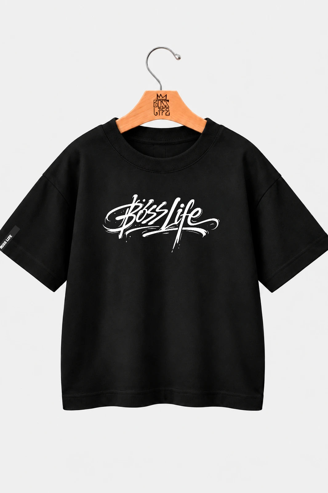 Camiseta Oversized Infantil Signature Boss Life preta - no cabide