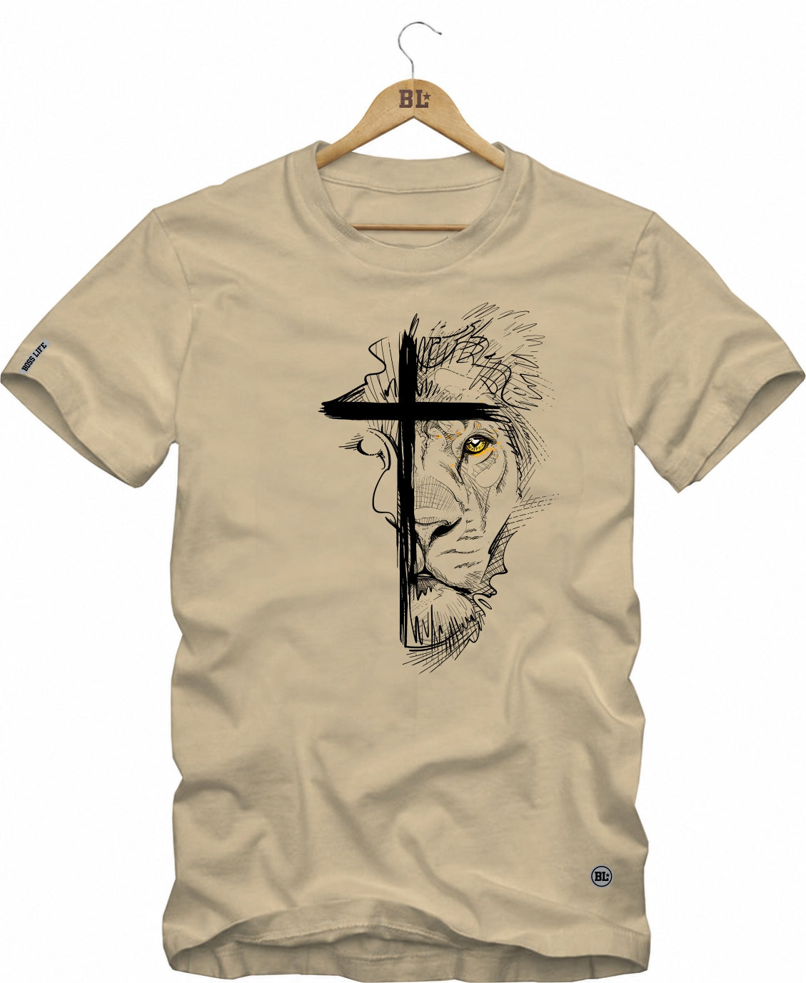 Camiseta Lion Cross Boss Life, cor Bege, vista frontal