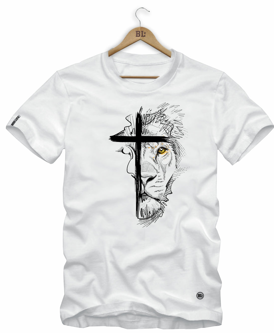 Camiseta Lion Cross Boss Life, cor Branco, vista frontal