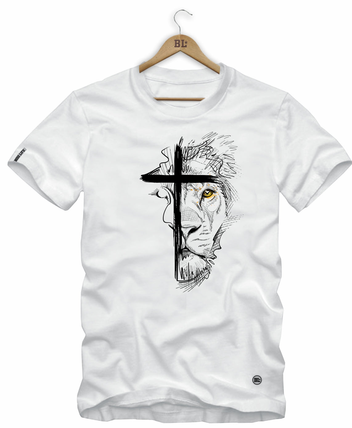 Camiseta Lion Cross Boss Life, cor Branco, vista frontal