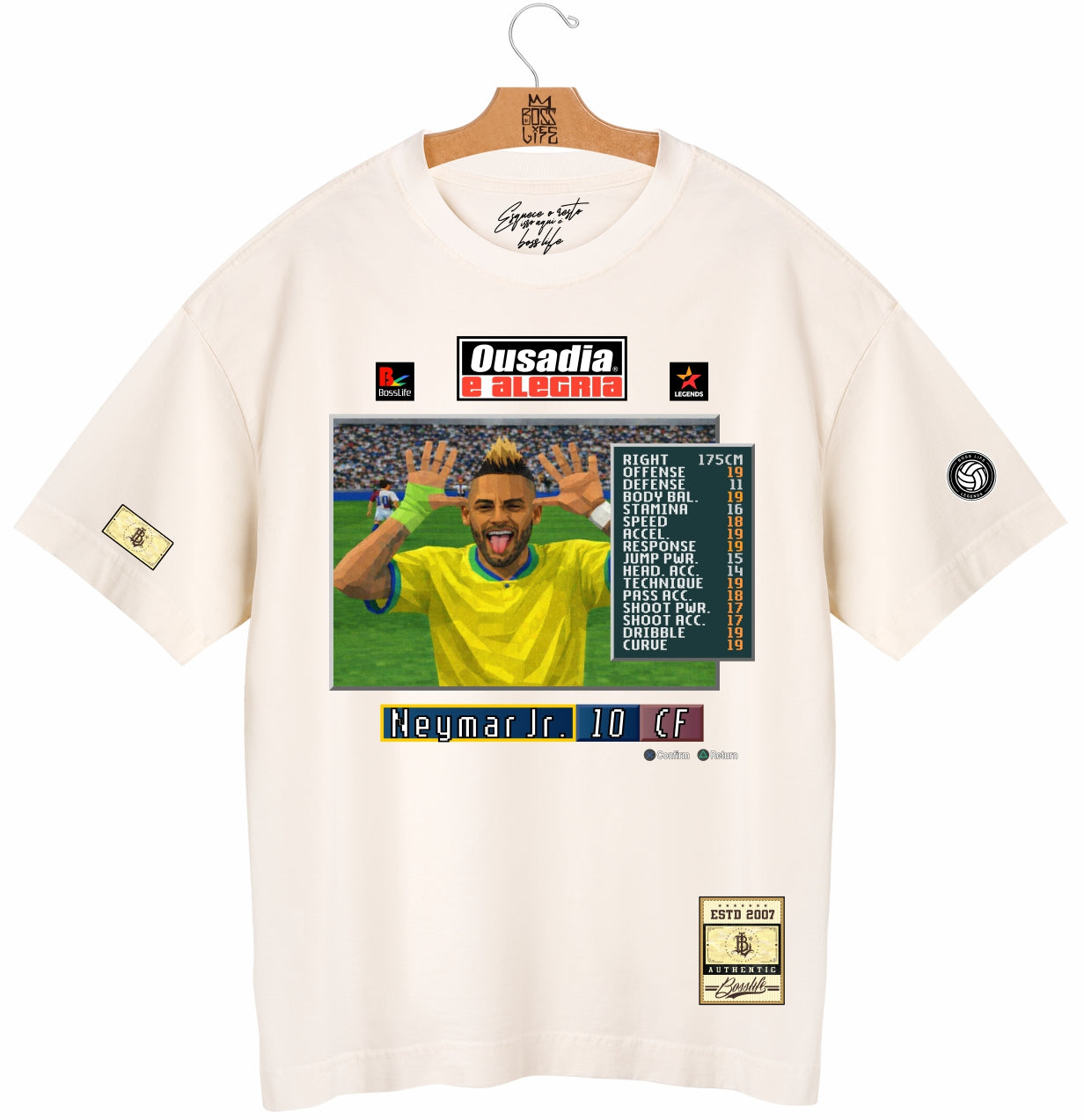 Camiseta Oversized Legends Ousadia e Alegria Neymar Jr - Off White