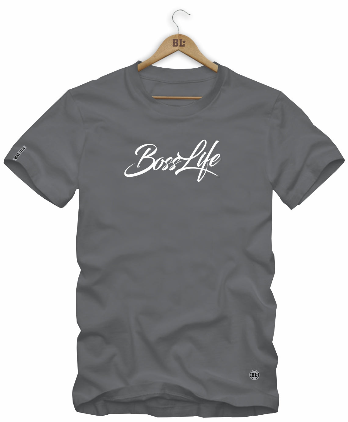 Camiseta Signature Boss Life, cor Chumbo, vista frontal