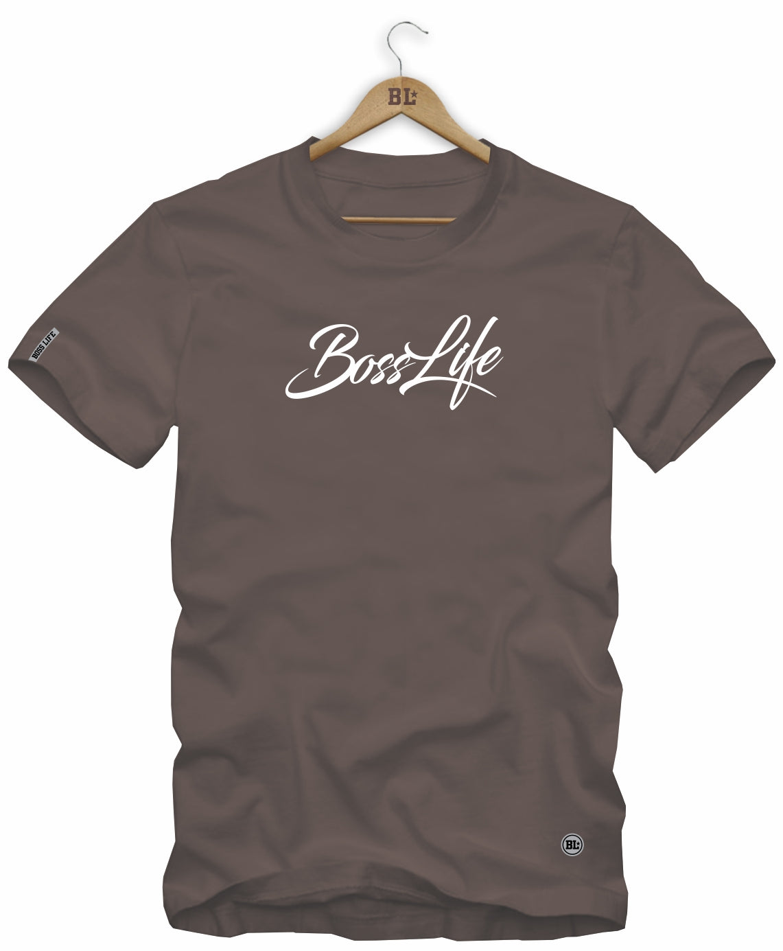Camiseta Signature Boss Life, cor Marrom, vista frontal